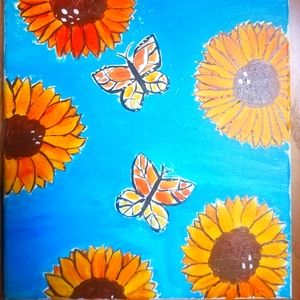 Hand painted Butterfly and sunflower painting
